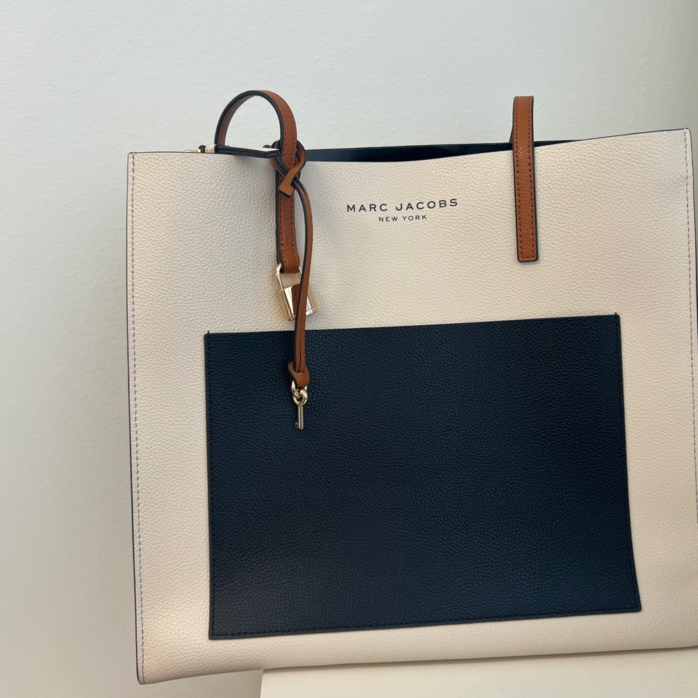 Marc Jacobs Black and Cream Tote Bag with Brown Accents. Real Leather. Never Use